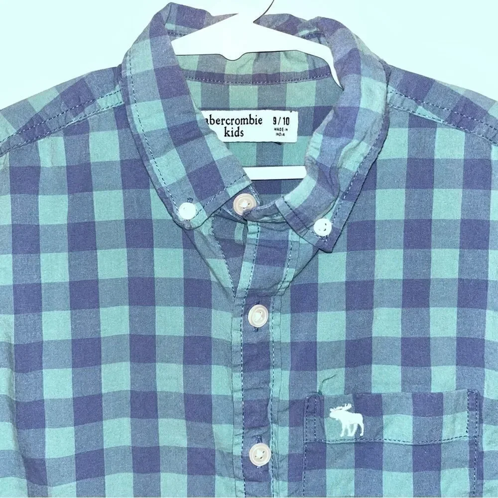 Abercrombie Blue & Turquoise Plaid Short Sleeve Button Down Shirt